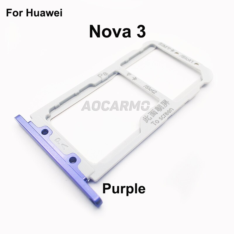 Aocarmo Voor Huawei Nova 3 Nano Sim Card Tray Microsd Slot Houder Vervanging Deel: Purple