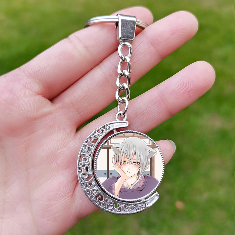 Kamisama Kiss-Llavero con póster para hombres y mujeres, pareja, figura de amor, Momozono Nanami, colgante de Luna giratoria de cristal, de Anime: Azul