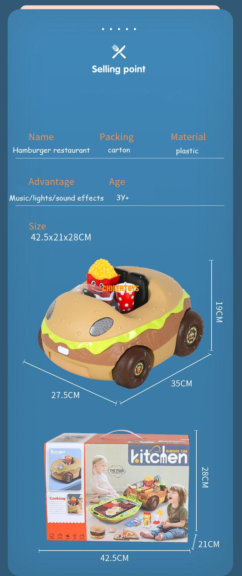 Spielhaus mit burger- und grillwagen, reichhaltigem zubehör, viel stauraum, bunten lichtern, kochgeräuschen und realistischer küchensimulation.
