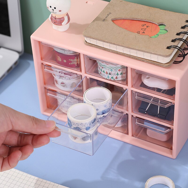 Kawaii White/Pink 6/9 Grid Drawer Desktop Organizer Desk Storage Box Free Sticker School Stationery Accessories Storage Boxes
