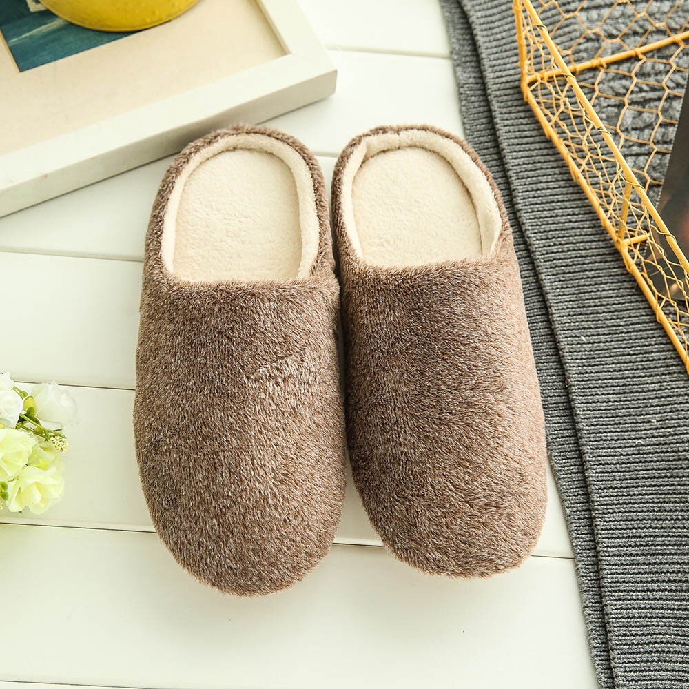 Men Indoor Shoes Warm Slippers Home Plush Soft Indoors Anti-slip Winter Floor Bedroom Shoes Solid Color Home Slippers