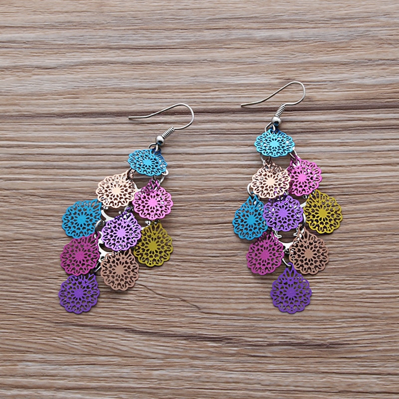 Beautiful Flower Torse Mix Color Earrings Boho Style Long Dangle Earring for Women: Bohemia