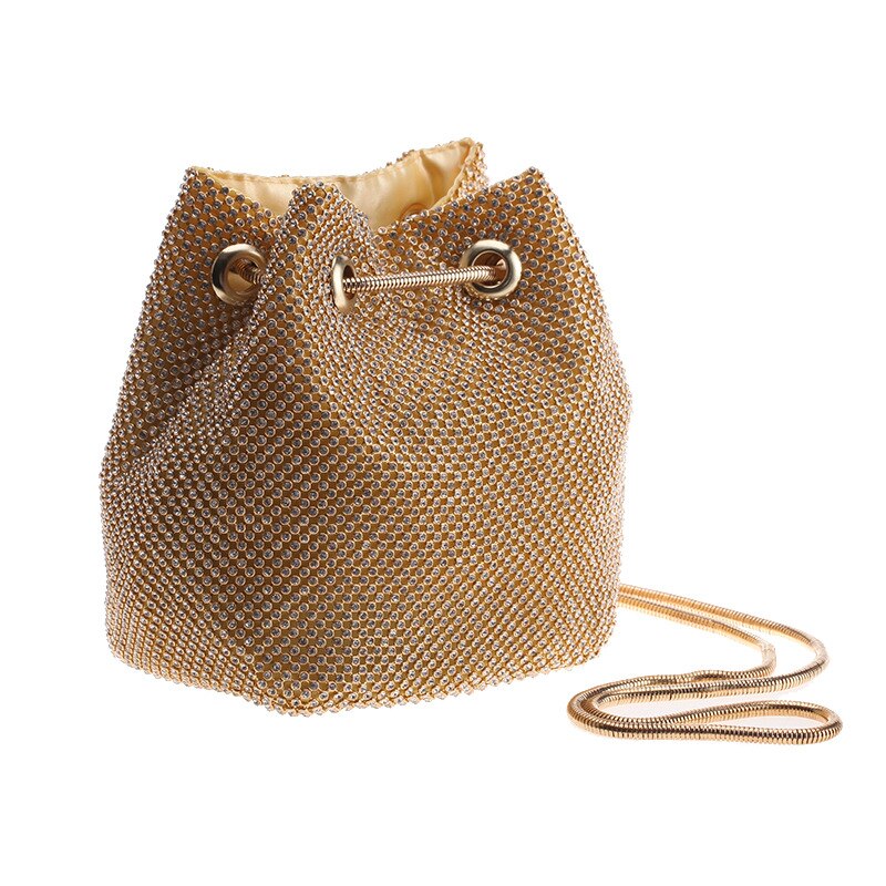Glänsande strass hink väska kvinnliga mini kors body kedja axelväskor bankett kväll väska ins totes väskor