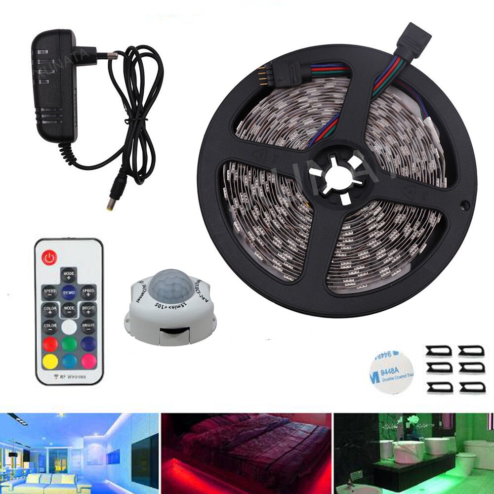 RGB LED Strip Motion Sensor Light Auto ON/OFF Flexibele Diode Tape Lint 5 M SMD 5050 Kabinet Trappen bed licht 12 V voeding
