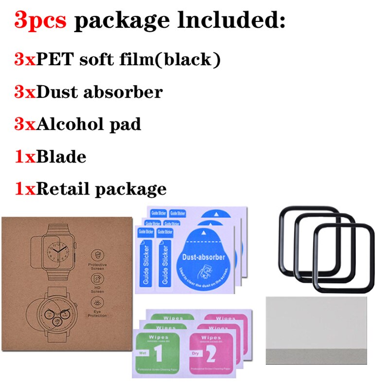 Wasserdicht bildschirm protector für apple watch 5 4 3 38mm 40MM 44MM 42MM (NICHT gehärtetem Weichen Glas) film für Iwatch 4/5/6/SE: 3 black / Series456 SE 44MM