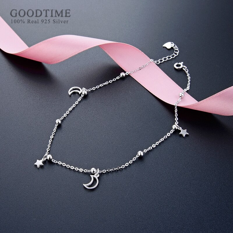 Mode Vrouwen Enkelband Echt 925 Sterling Zilveren Ster En Maan Zirkoon Kralen Enkelbandje Voet Accessoires Dress Up Voor Meisje Jurk up