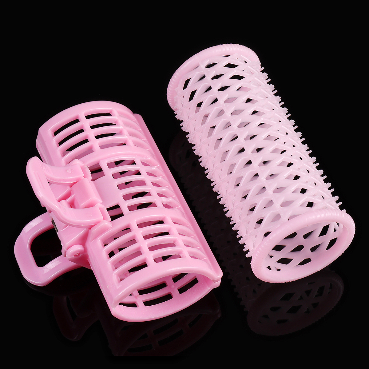 6 stk/sæt plastik pink greb klæbende frisør hår krøllerulle fjederclips dobbeltlag krøller hjemmebrug gør-det-selv-hårstylingværktøj