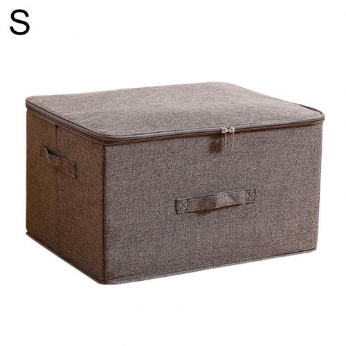 Eco-friendly Linen Cotton Folding Storage Box With Zipper Lid Handle Home Wardrobe Cabinet Clothes Underwear Holder Organizer: Coffee S
