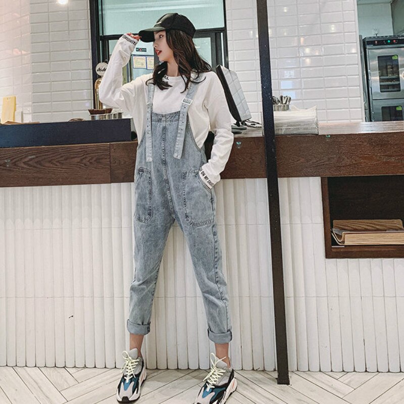 Jumpsuits kvinder lige koreansk stil plus størrelse denim ankellang all-match streetwear dame komfortabel lomme bf