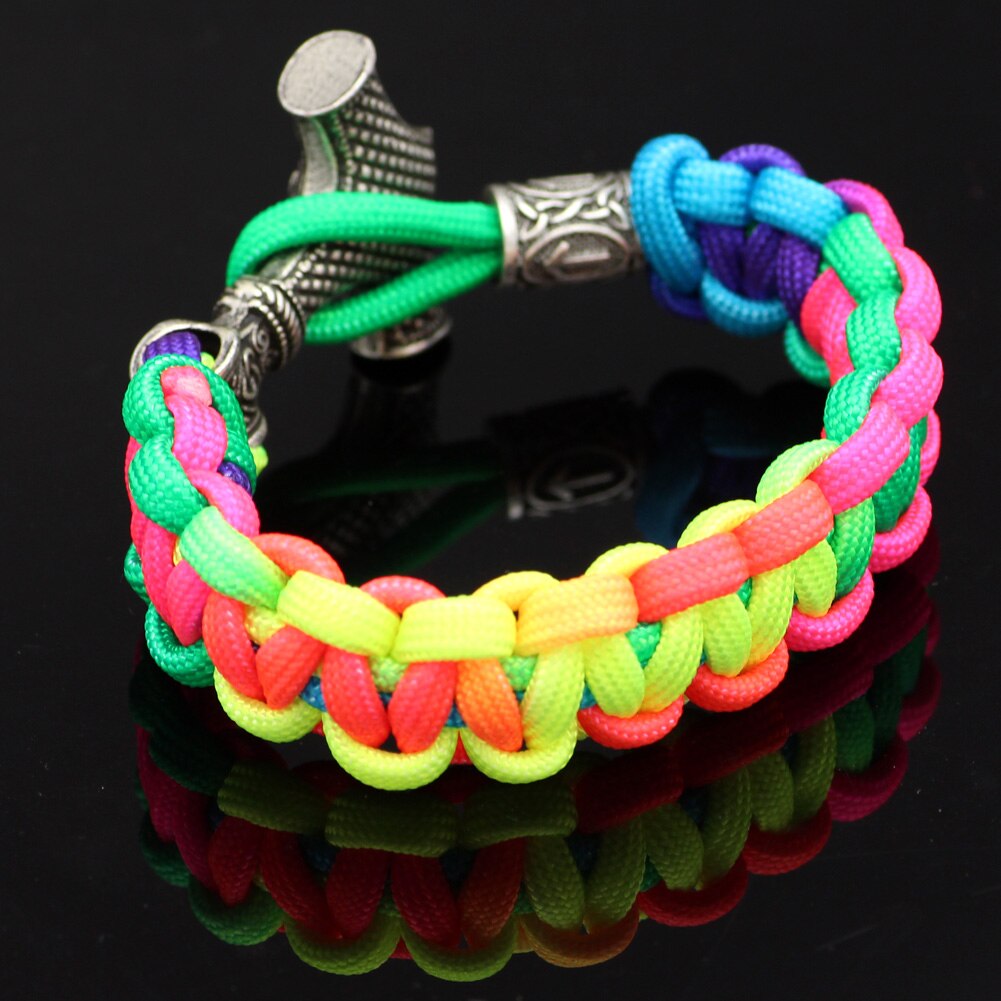 Youe Glänzte Nordischen Viking Thor Mjolnir Hammer Paracord Amuletceltic Rune Knoten Amulett Skandinavischen Licht Regenbogen Armband