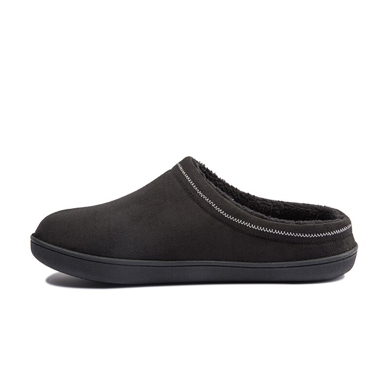 BOREE Classic Home Slippers for Men Winter Suede Short Plush Man Slippers Non Slip Bedroom Slipper Couple Soft Indoor Shoes Male: Black / 39-40