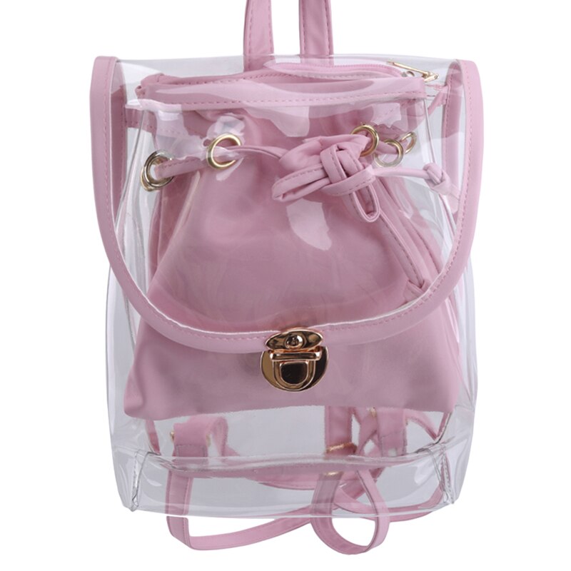 Clear Transparent Backpack Stadium Security School Book Bag Travel Travel Ladies Girls Candy Color Mini Backpacks: Pink