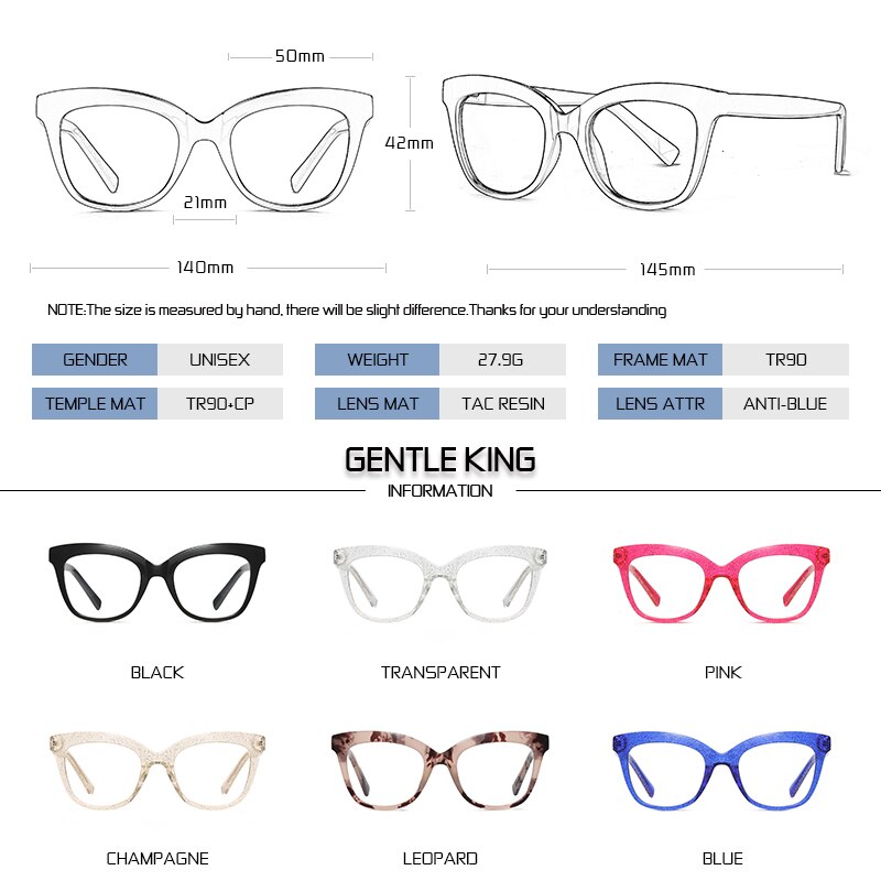 Montura de gafas suave KING Anti Blue Light, montura de gafas TR90 Spectascle Block Blue-ray, monturas de gafas para hombres y mujeres