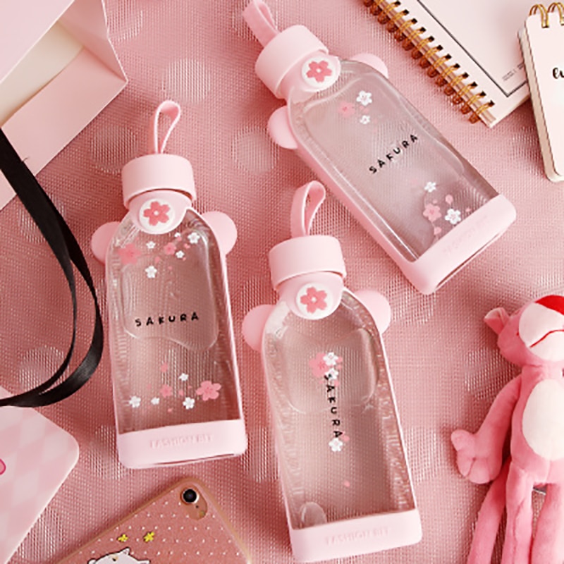 personality style glass bottle cherry blossom pattern transparent and pure and fresh and lovely girls