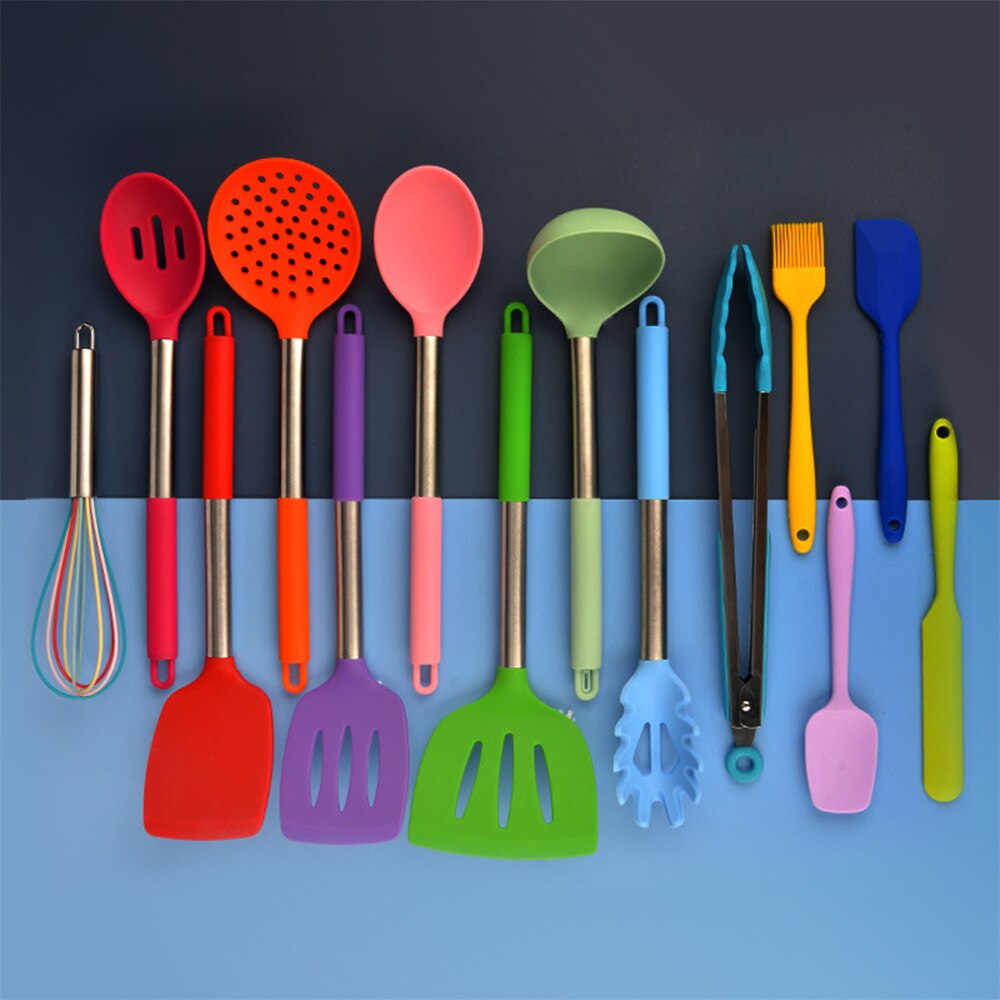 Kitchen Utensils Set 14/11/10/8/5Psc Silicone Cooking Utensil Set Non-stick Heat Resistant Tools with Wooden Handle Storage Box