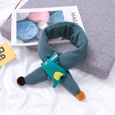 Børnetørklæde varmt tørklæde lille dinosaur børn tørklæde benhui efterår og vinter tegneserie baby tørklæde vinter krave: Mørkeblå