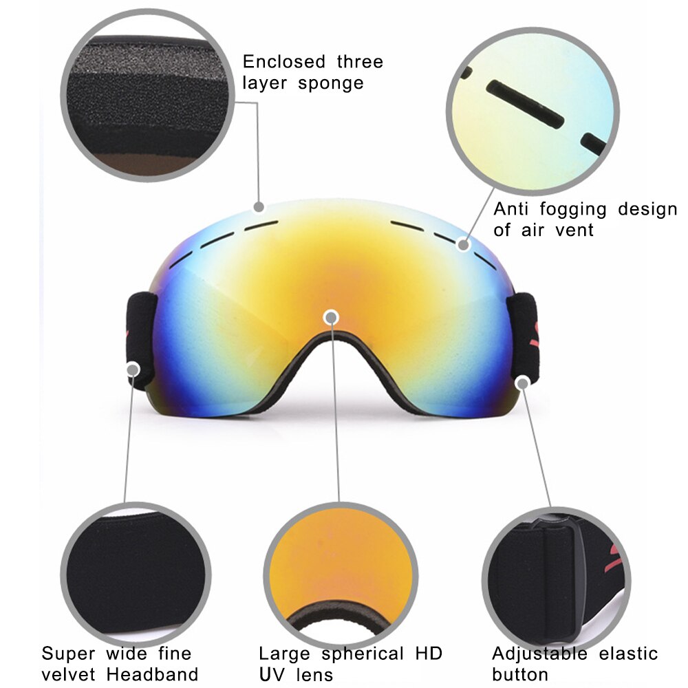 Ski Goggles Big Spherical Glasses Coca Myopia Double Anti-fog Ski Goggles UV400 Snowmobile Men And Women Goggles