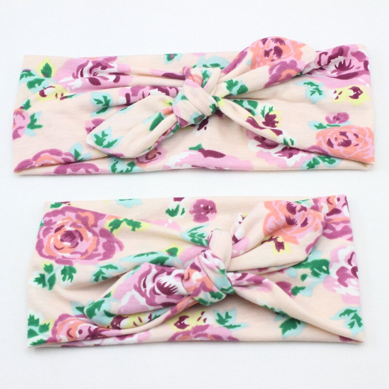 2PCS Mama & Baby Headwear Bowknot Elastische Floral Stirnbänder für Frauen Kinder Neugeborenen Tuban Baby Haarband Haar Zubehör