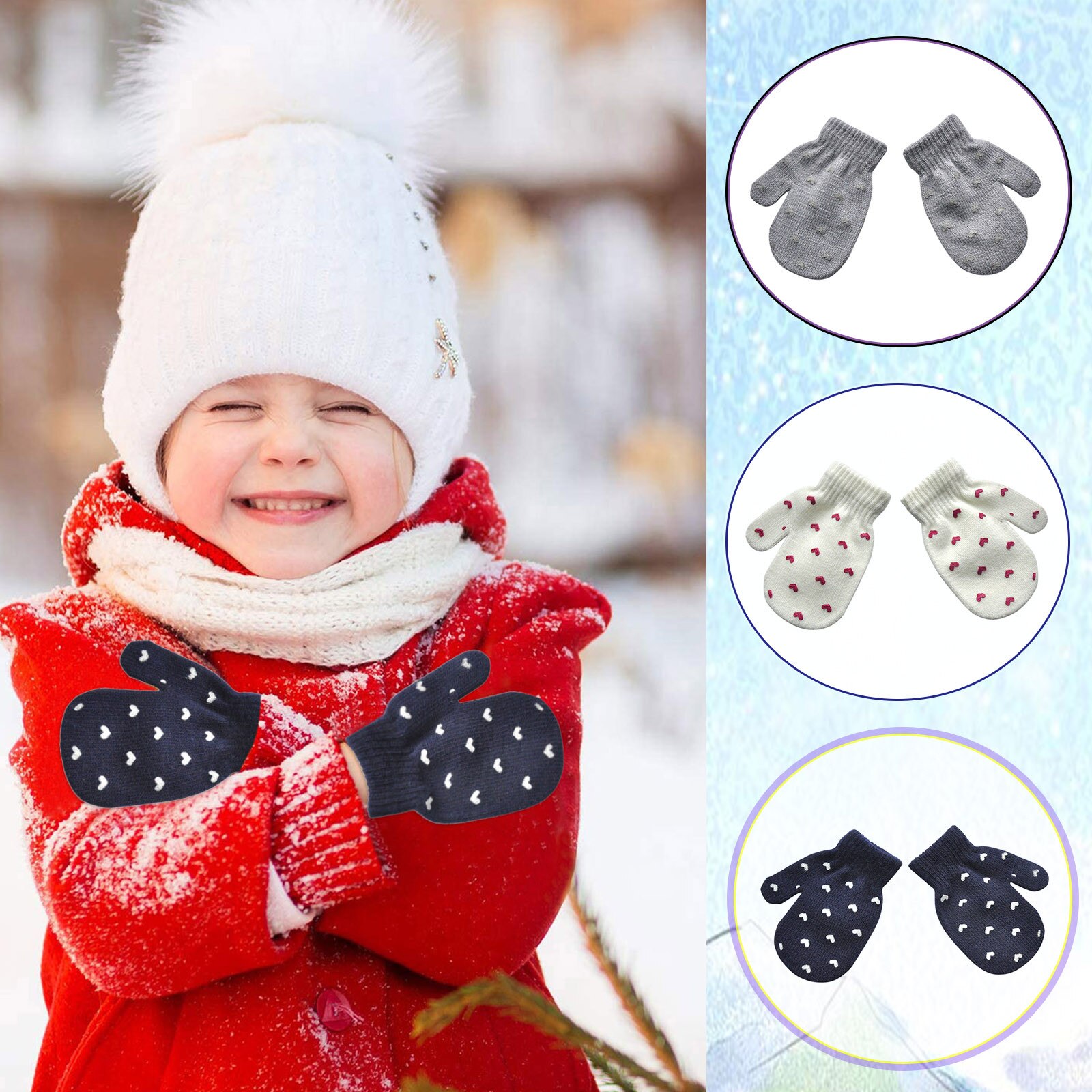 Guantes de punto para niños y niñas, manoplas de invierno con impresión corazón Amor de Color, accesorios para bebés, 1 par