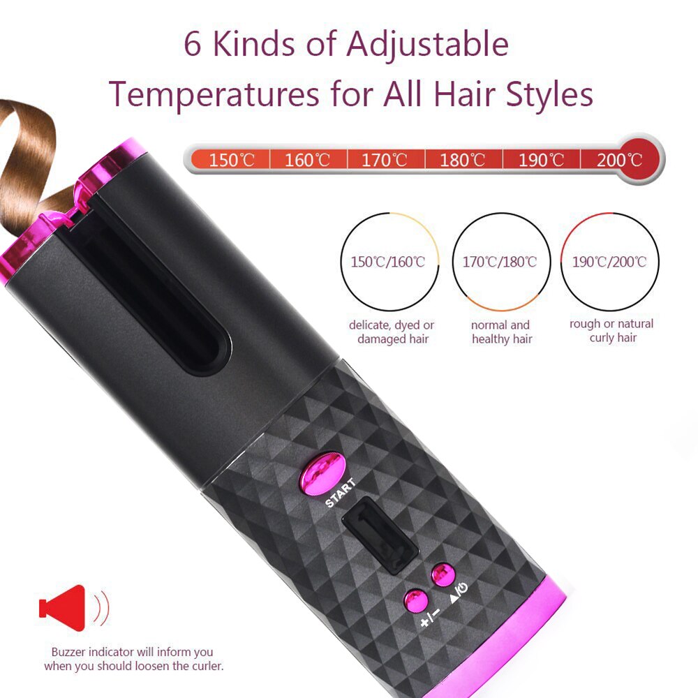 Trådløs automatisk hårkrøller usb genopladelig automatisk roterende curling led display temperatur til krøllet maskine eller bølget hår