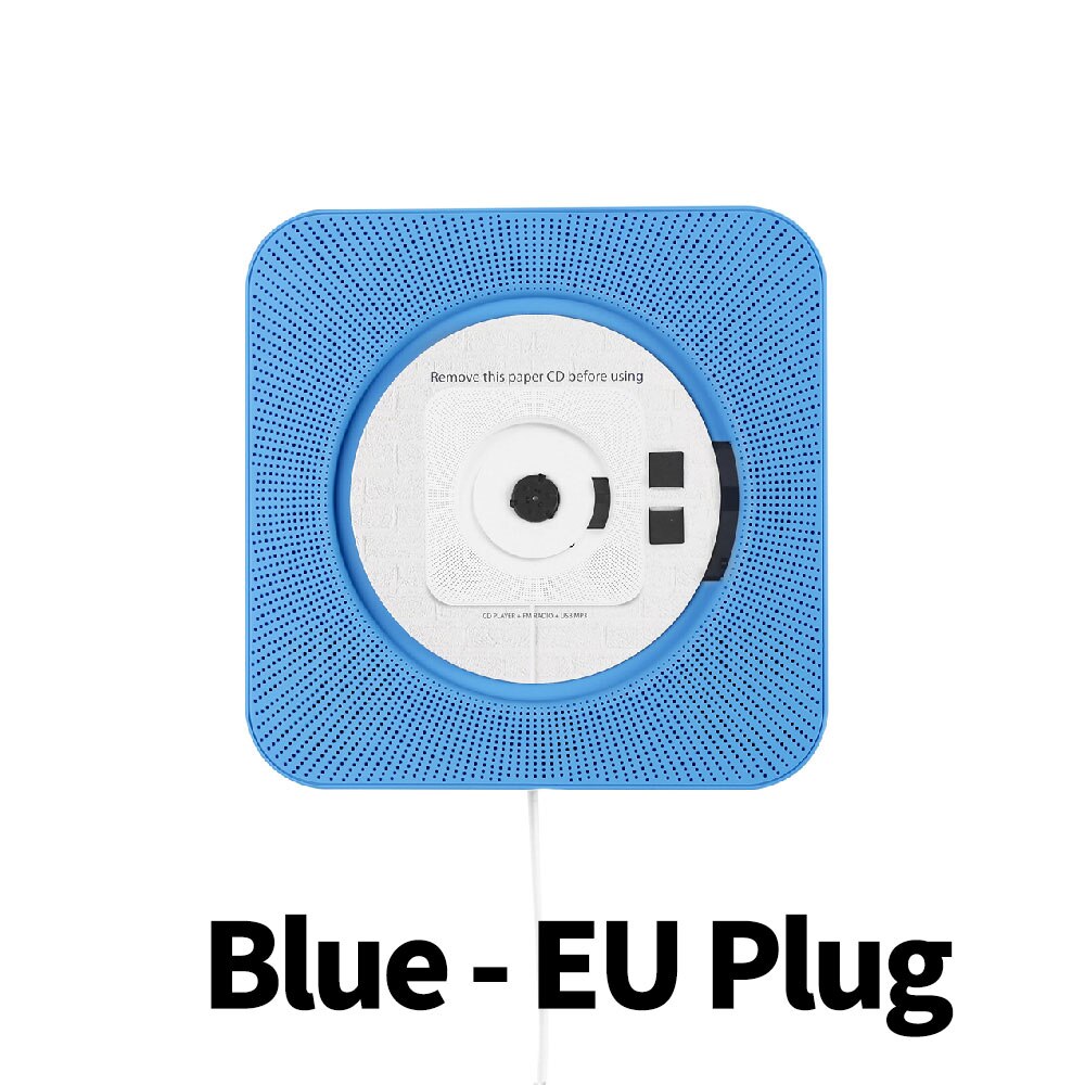 Wall Mounted CD Player Surround Sound FM Radio Bluetooth USB MP3 Disk Portable Music Player Remote Control Home Stereo Speaker: Blue EU Plug