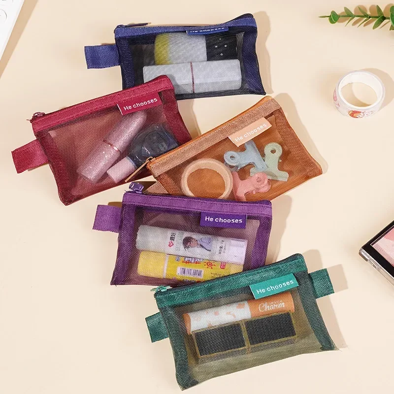 Kleine quadratische einfarbige Münztüte, Nylon-Mesh, Lippenstift, Schlüssel, Kopfhörer-Organizer, Halter, Bus, Bank, Ausweis, Kreditkarten, Beutel, Aufbewahrung