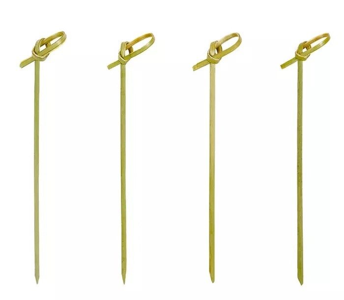 100Pcs Disposable Bamboo Tie Knotted Skewers Twisted Ends Cocktail Food Fruit Picks Fork Sticks Buffet Cupcake Topper