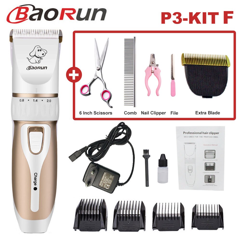 Baorun Pet Dog Hair Trimmer Animal Grooming Clippers Cat Cutter Machine Shaver Electric Scissor Clipper 110-240V AC: P3-KIT F