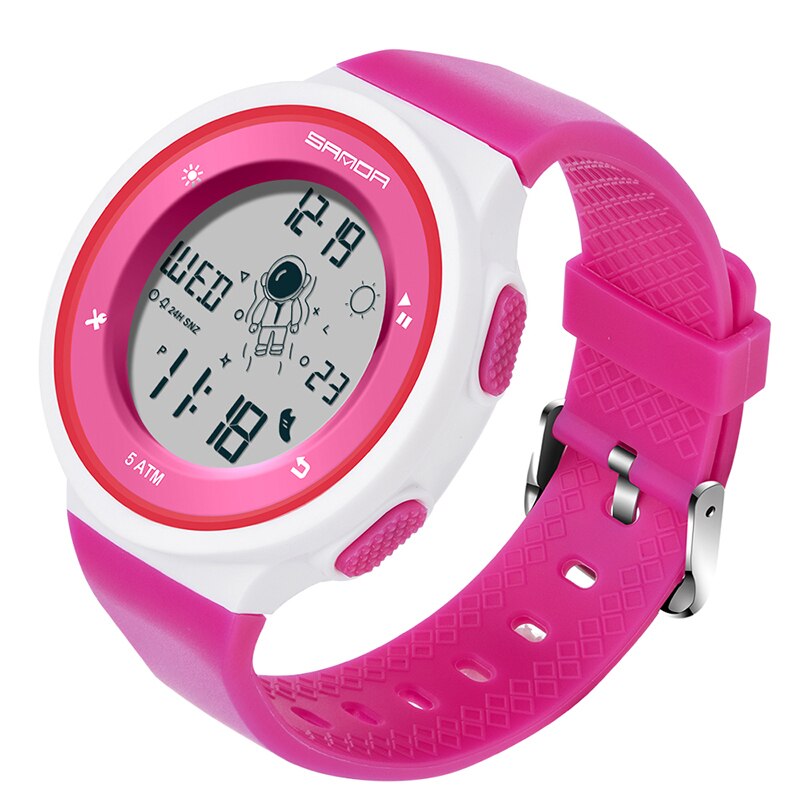 Creatieve Outdoor Sport Horloge Mannen Mode Eenvoudige Elektronische Horloge Man 50M Waterdichte Horloges Voor Jongens Meisjes klok: rose Red