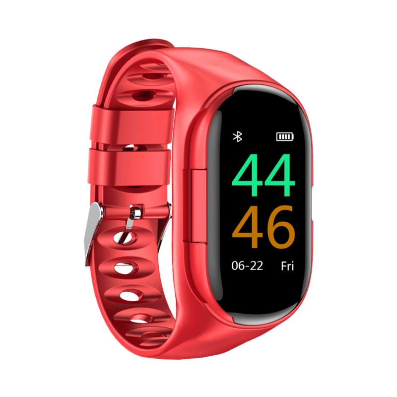 Ai Smart Horloge Met Bluetooth Oortelefoon Hartslagmeter Smart Polsband Smart Horloge Mannen Sport Oortelefoon Smart Fitness Armband: red