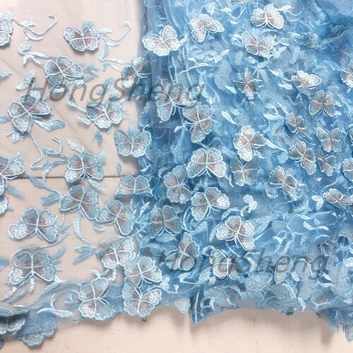 Black light purple blue butterfly Chiffon Fabric Cloth Wedding dress evening dress dress Clothing fabric Embroidered fabric: 1