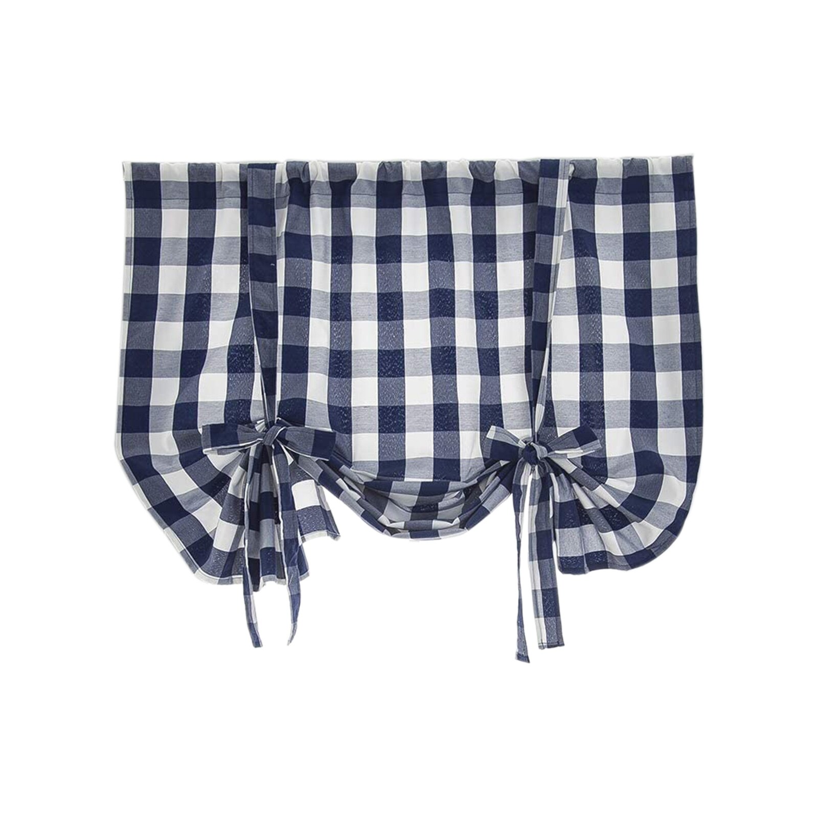 Cortina de ventana corta con estampado a cuadros, persianas romanas ajustables con agujeros, cortinas opacas para sala de estar y cocina: Azul marino / 80x140cm