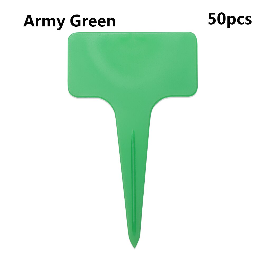 50PCS/Pack Reusable Plastic Garden Tools Farm Seedling Mark Plant Tag T-shape Flower Sign Plate Gardening Labels: Army Green