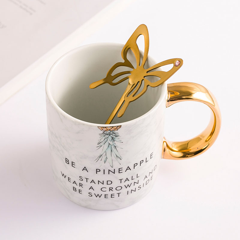 Farfalla d'oro stereo Trapano Cucchiaio Piatto Tazza di Caffè Tazza di Tè del Pomeriggio Farfalla Cucchiaio