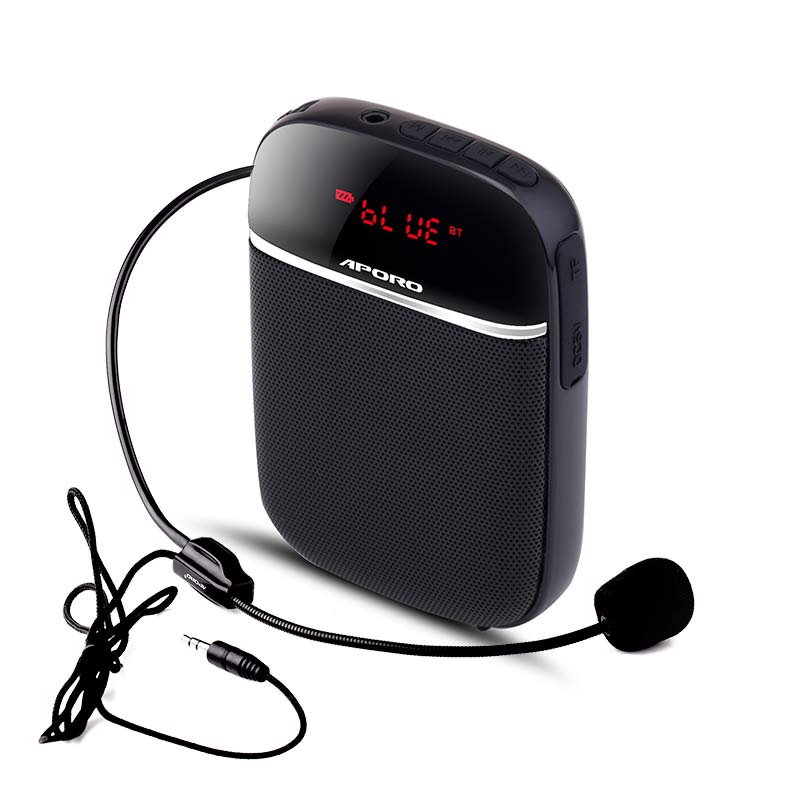 Lærer stemmeforstærker kablet mikrofon 10w mini til professor mødeguide bærbar megafon højttaler amplificador voz: Sort