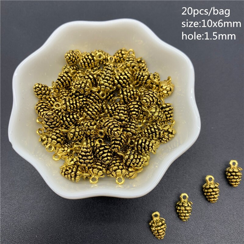 20pcs/Lot 10x6mm Pine nuts Shape Gold Connector Alloy Beads Cap Ancient Golden Charms Beads For Jewelry Making: Default Title