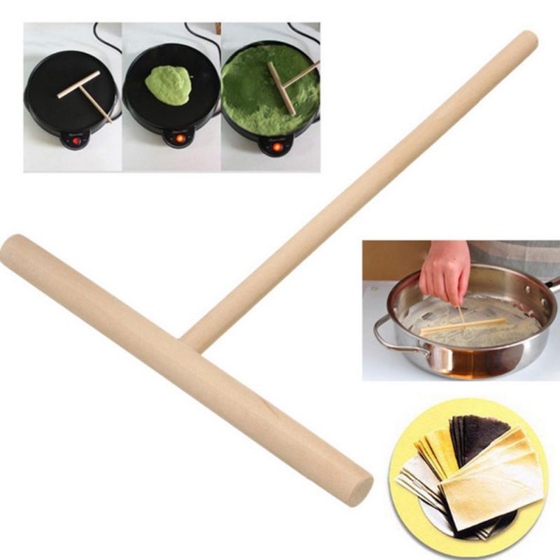1PC en forme de T râteau en bois bricolage rond pâte crêpe crêpe rouleau épandeur outils de cuisine accessoires de cuisine