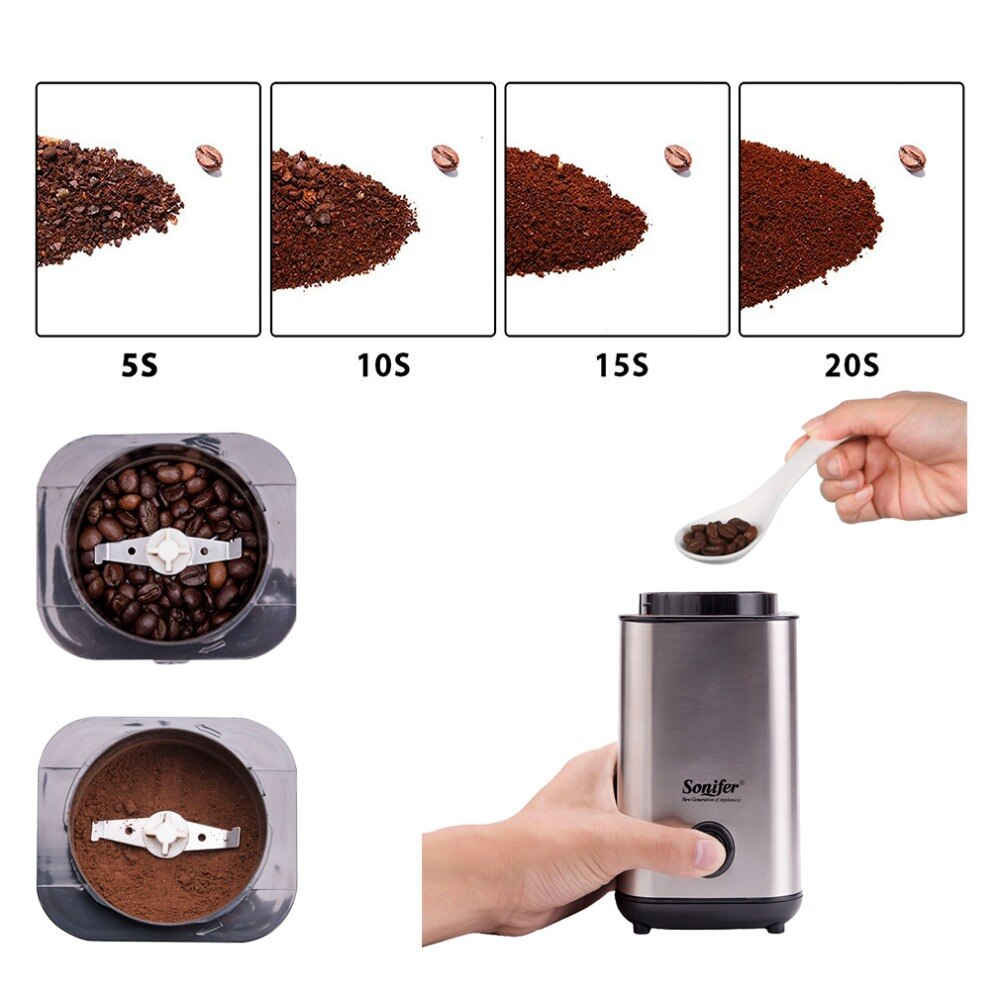 Sonifer-molinillo de café eléctrico para cocina, molinillo de pimienta y sal, potente, para especias, semillas de nueces, molino de granos de café, hierbas y nueces, 220V