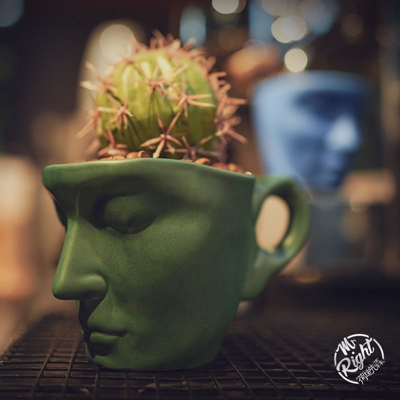 250ml Ceramic Human Face Mug Thinker Coffee Cup Funny Face Shape Cup With Tray Set Color Milk Tea Water Drinking Cup