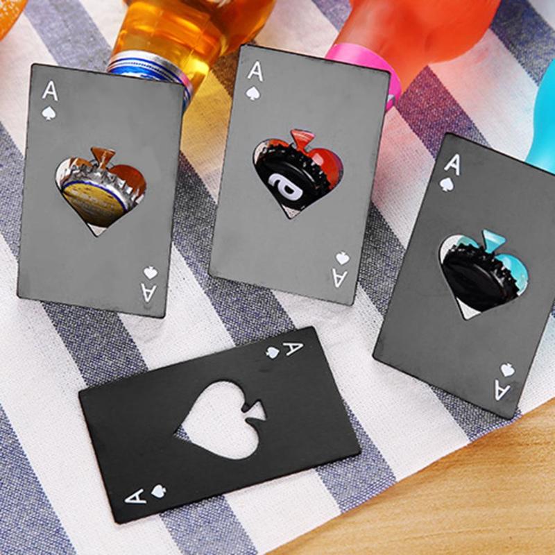 1 Pcs Rvs Credit Card Size Spade Poker Flesopener Vormige Flesopener Casino Flesopener Bar Tool