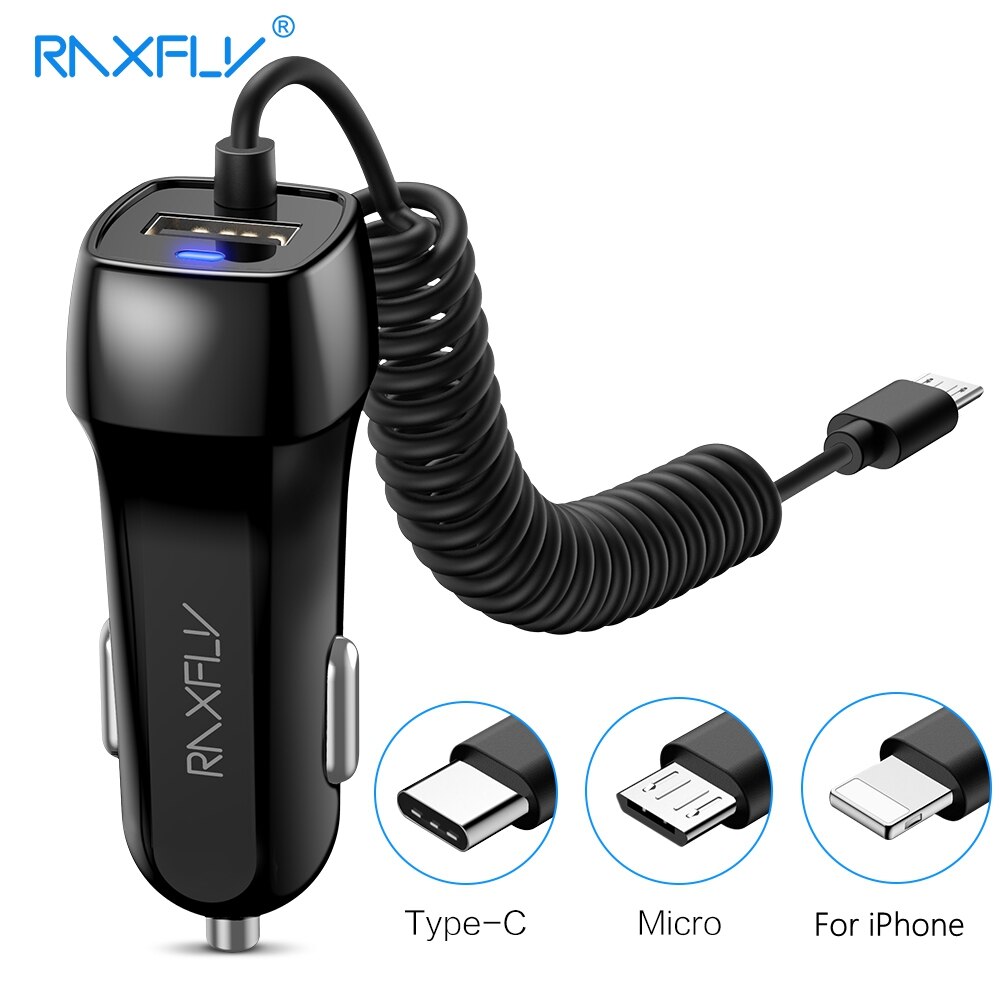 Raxfly Type C Micro Usb Voor Iphone Autolader Snel Opladen Voor Samsung A50 A70 Note10 S8 Autolader Type C Sigarettenaansteker