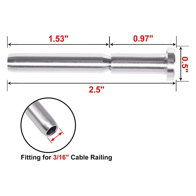 20- pak usynlig modtager og swage-stud-ende til 3/16 tommer kabelrækværk dæk trappegevind til montering i træ og metalstolpe