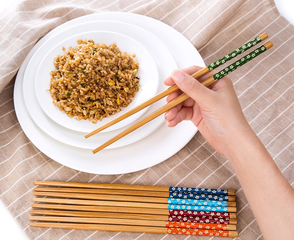 5 pares reutilizable chino palillos de bambú japonés hecho a mano palillos de haya Natural palitos para Sushi herramientas de cocina