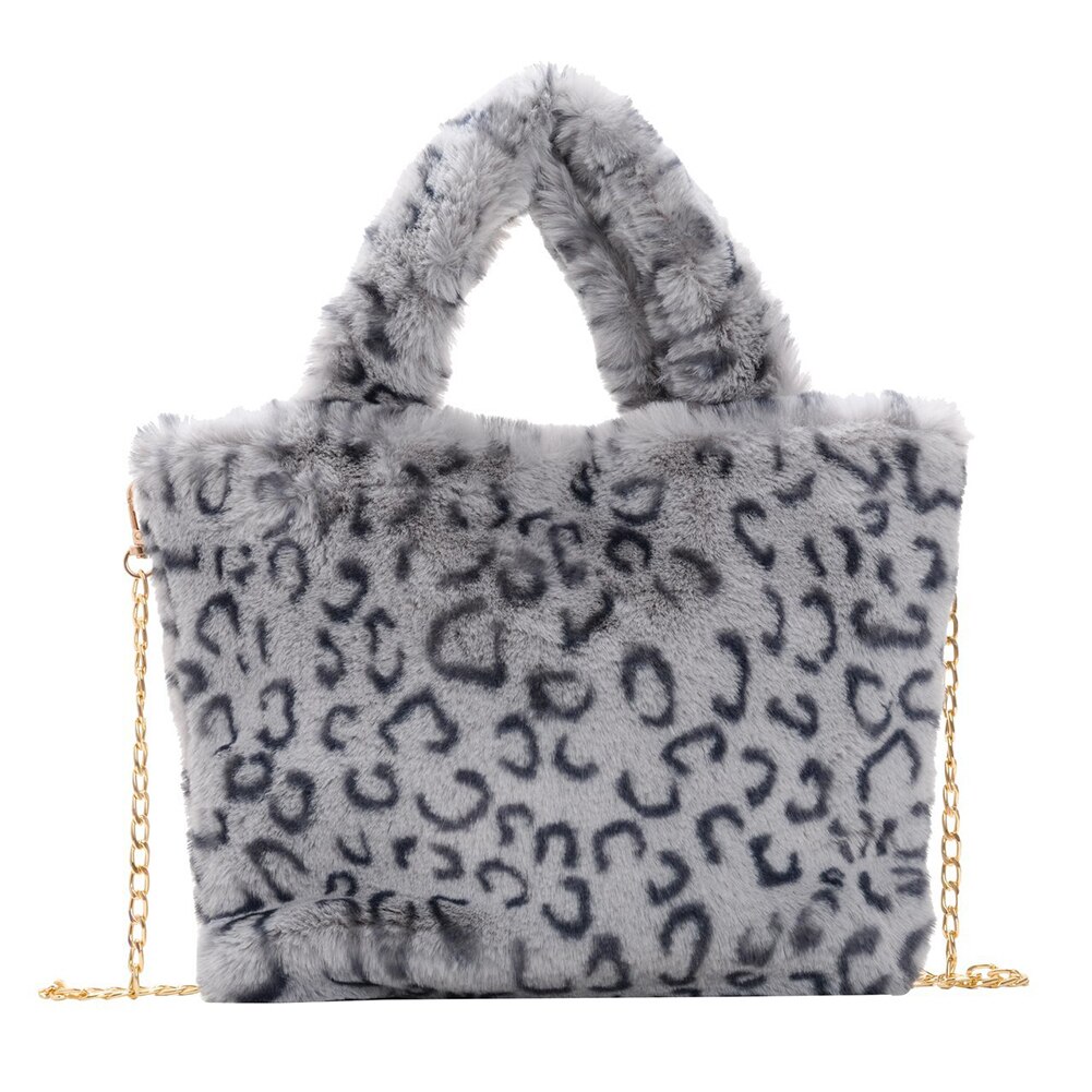 Winter Neue Schulter Tasche Frauen Leopard Weiblichen Beutel Kette Große Plüsch Winter Handtasche Totes Bote Tasche Weiche Warme Pelz taschen: C