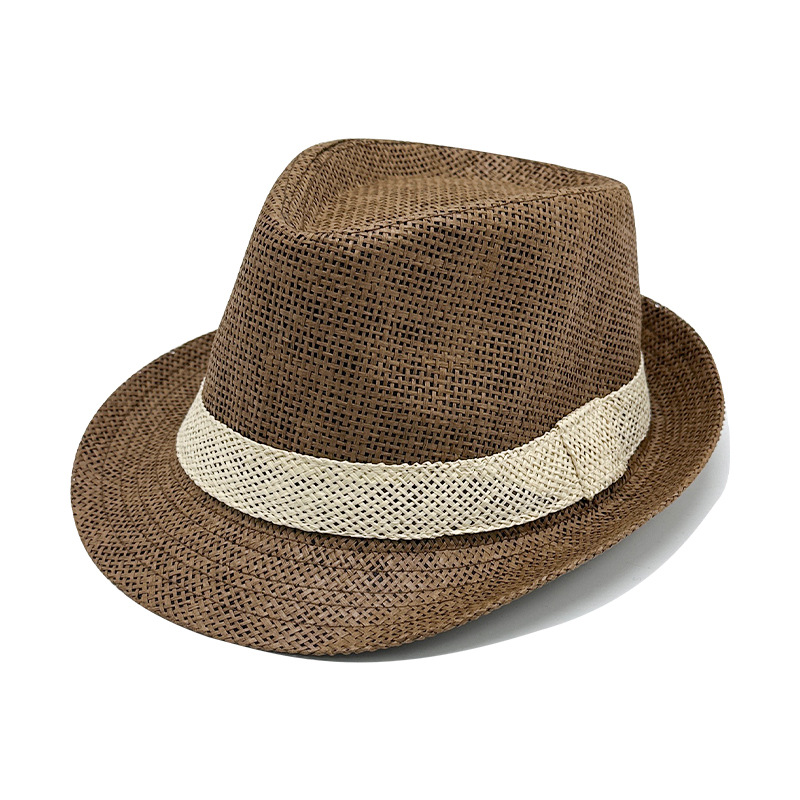 Simple Solid Jazz Hat Men Outdoor Beach Hat Women Straw Hat Woven Stripe Sunshade Hat Casual Buckle Beach Sun Fedoras Panama Cap: black