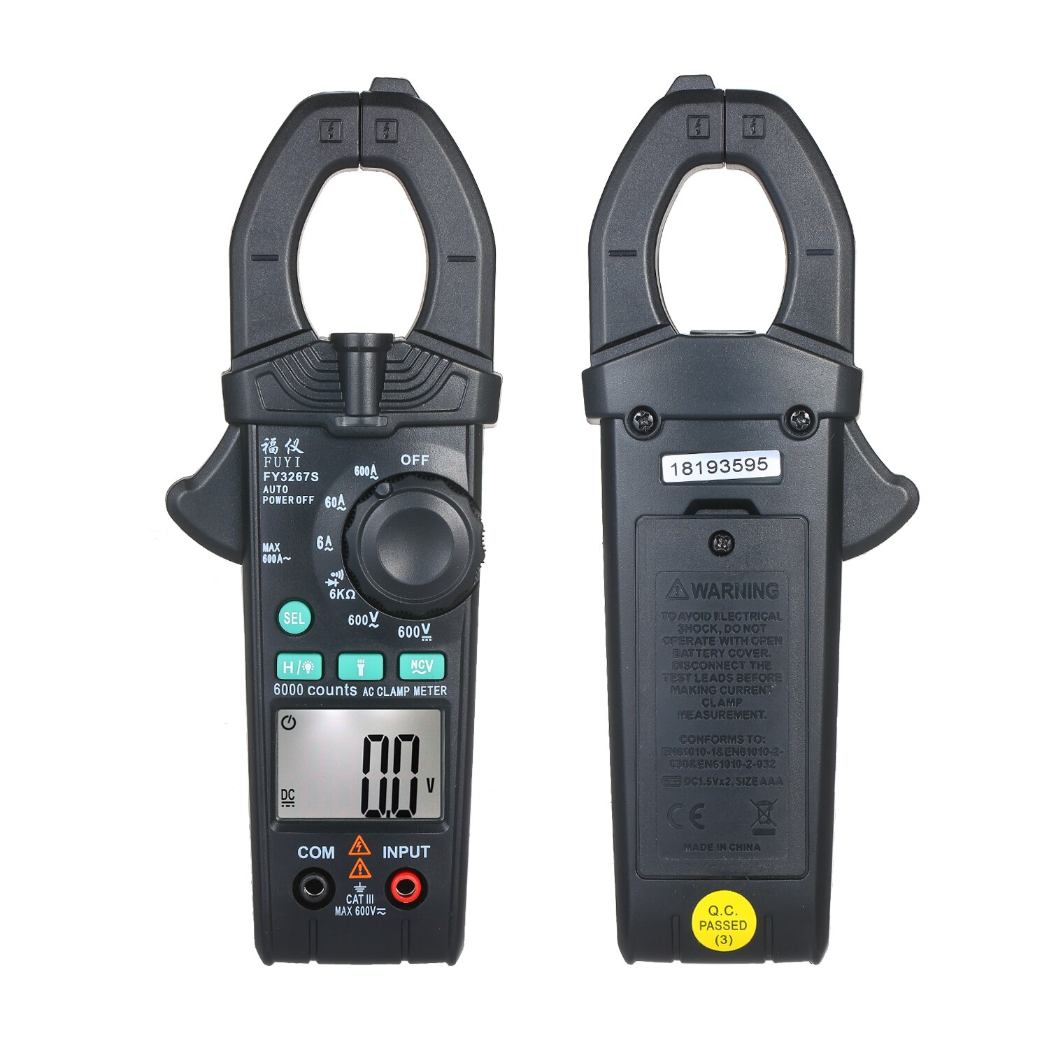 FUYI AC Clamp Meter 6000 Count High Precise Automatic Ranges Clamp Multimeter Digital Display AC Clamp Ammeter Clamp Gauge