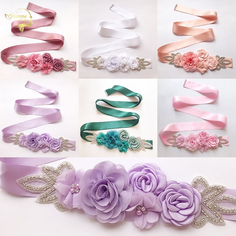 Cinturones De flores De boda De 8 colores, 270cm De largo, flores hechas a mano, perlas, cinturones Vintage para boda, De noche, cinturón De Flore