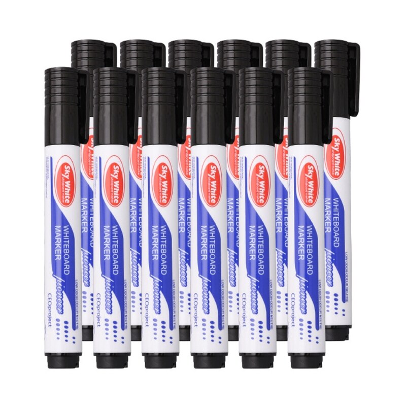 12 Stks/set Uitwisbare Whiteboard Marker Pen Dikke Hoofd Fijne Tip Navulbare Niet Giftig Vloeibare Inkt Gekleurde Schrijven Pennen Voor School off: 5AC105382-BK