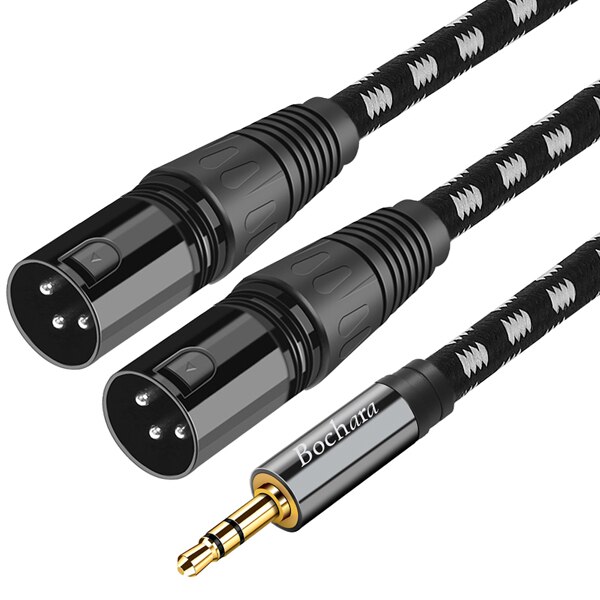 Bochara geflochtenes 3.5mm- stereo-klinkenstecker-auf-dual-xlr-stecker-ofc-aux-audiokabel, folien- und geflochten, geschirmt, 1.5m 3m 5m: 3m