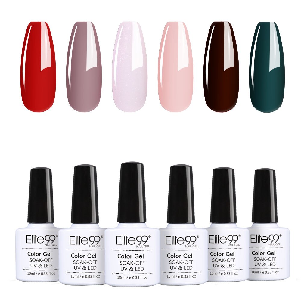 Elite99 6Pcs/Set 10ML Lavender Gel Nail Polish Kit Soak Off UV LED Luminous Rose Gold Semi-permanent Enamel Nail Manicure Set: SET004